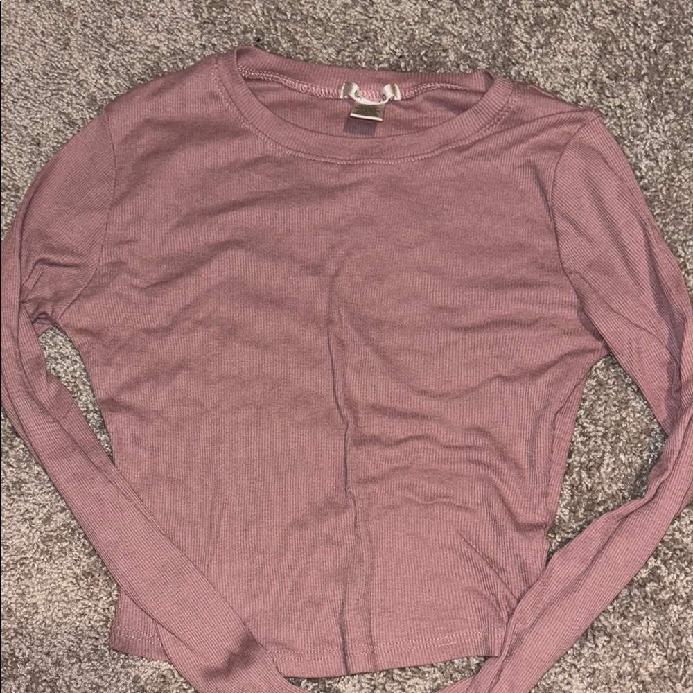 Bozzolo Dusty Pink Ribbed Long Sleeve Top